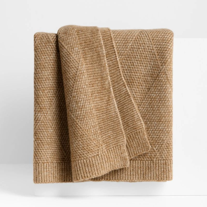 Diamond Knit 70"x55" Camel Tan Throw Blanket