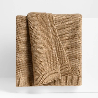 Diamond Knit 70"x55" Camel Tan Throw Blanket
