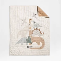Dino Tower Embroidered Organic Cotton Baby Crib Quilt