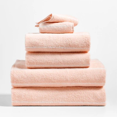 Dorm Turkish Organic Cotton Pale Pink Striped Bath Towel, Set of 6
