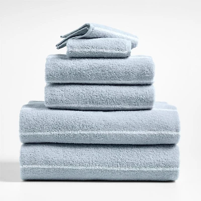 Dorm Turkish Organic Cotton Sky Blue Striped Bath Towel, Set of 6