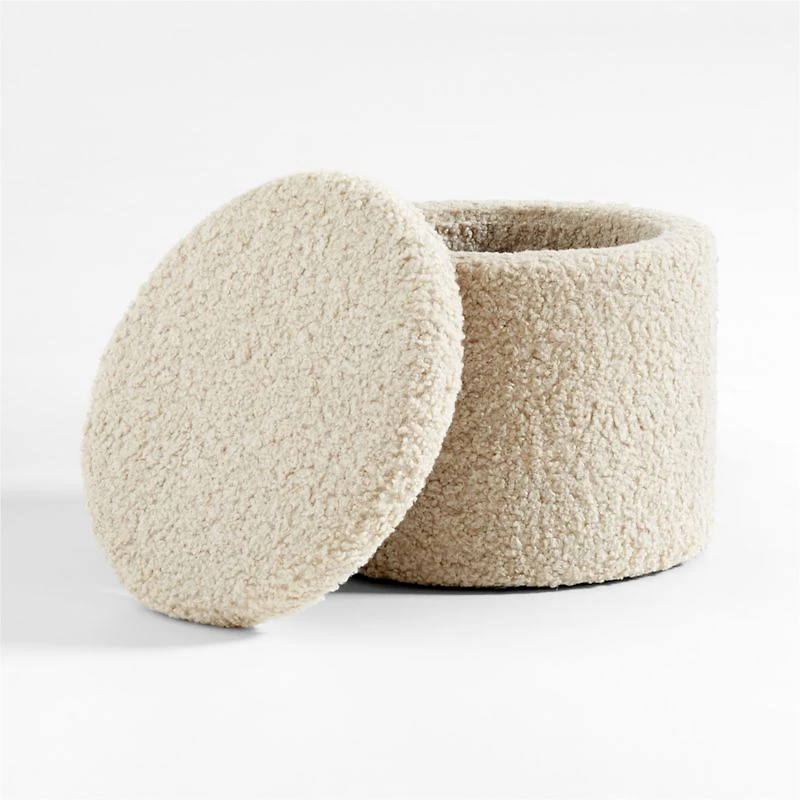 Set of Dot Cream White Sherpa Kids Storage Ottoman and Stool