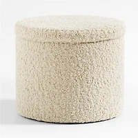 Set of Dot Cream White Sherpa Kids Storage Ottoman and Stool