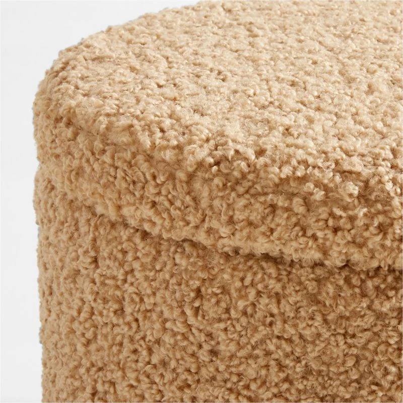 Set of 2 Dot Light Brown Sherpa Kids Storage Ottoman and Stool