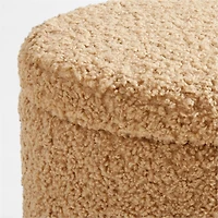 Set of 2 Dot Light Brown Sherpa Kids Storage Ottoman and Stool