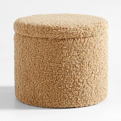 Set of 2 Dot Light Brown Sherpa Kids Storage Ottoman and Stool