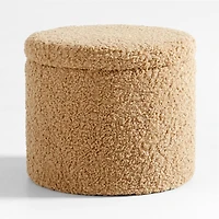 Set of 2 Dot Light Brown Sherpa Kids Storage Ottoman and Stool