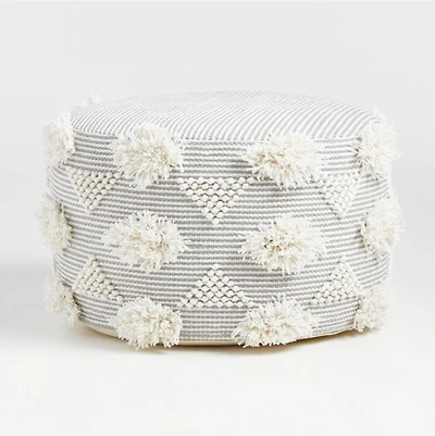 Dottie Grey Macramé Woven Kids Pouf