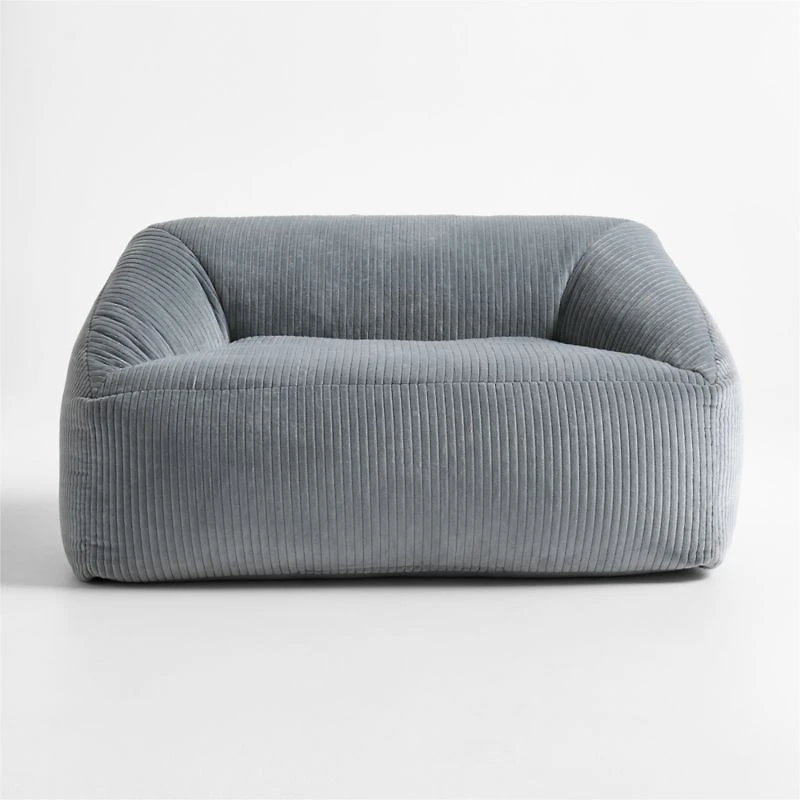 Smoke Blue Velvet Corduroy Kids Double Lounge Chair