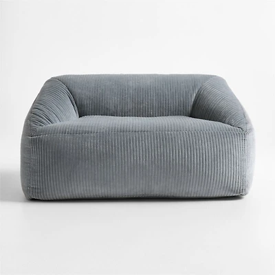 Smoke Blue Velvet Corduroy Kids Double Lounge Chair