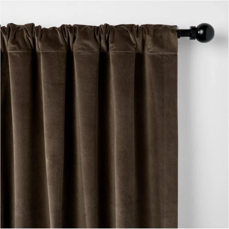 Deep Brown Cotton Velvet Window Curtain Panel 48"x84"