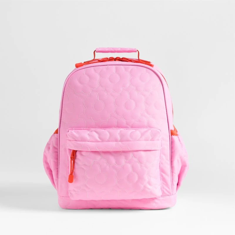 Dreamer Quilted Pink Flower Medium Kids Backpack with Side Pockets