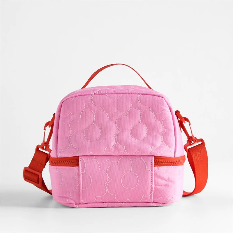 Dreamer Quilted Pink Flower Dual Compartment Soft Insulated Kids Lunch Box
