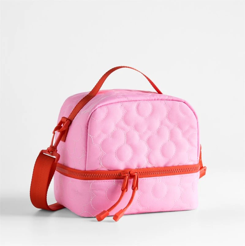 Dreamer Quilted Pink Flower Dual Compartment Soft Insulated Kids Lunch Box
