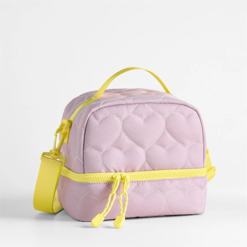 Dreamer Quilted Purple Heart Dual Compartment Soft Insulated Kids Lunch Box