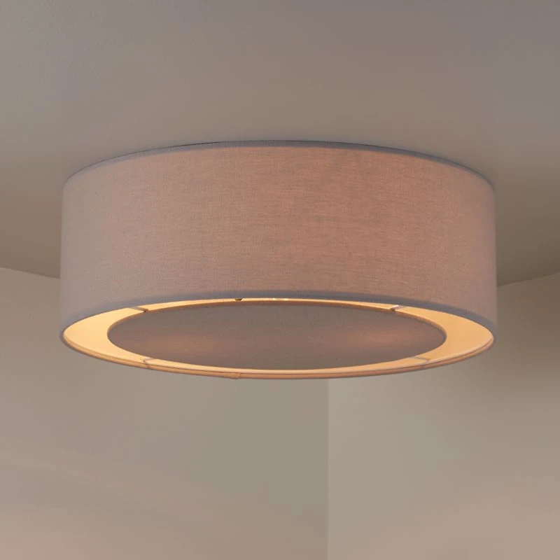 18" Light Grey Drum Shade Flush Mount Light