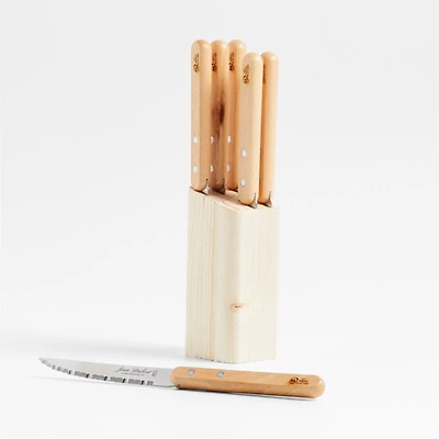 Jean Dubost Laguiole ® Beechwood Bistro Steak Knife Block, Set of 6
