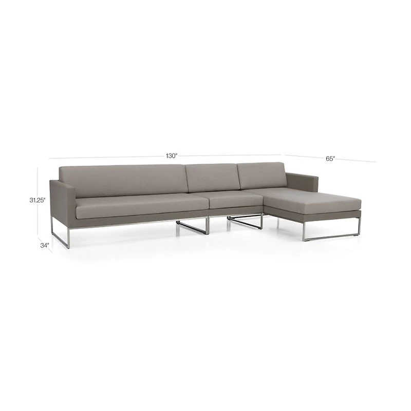 Dune 3-Piece Taupe Right-Arm Chaise Outdoor Sectional Sofa with Sunbrella ® Cushions