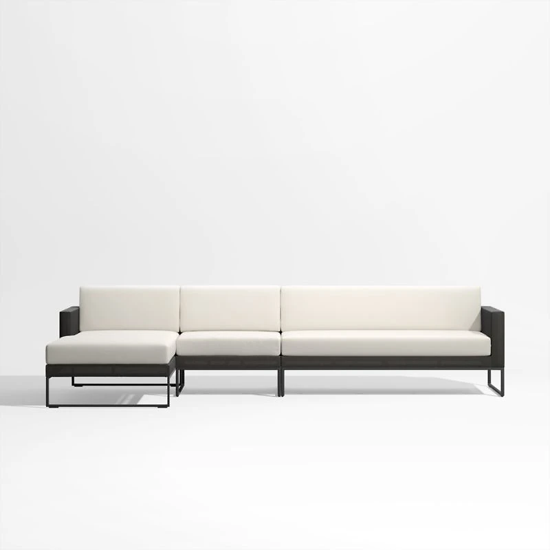 Dune -Piece Black and White Outdoor Sectional Sofa with Left-Arm Chaise