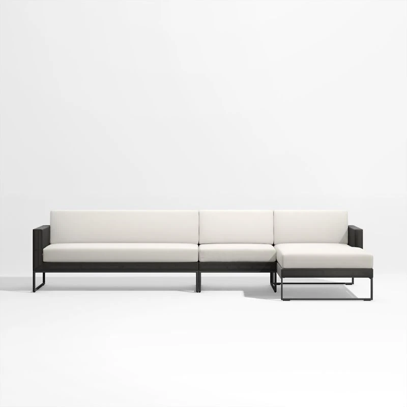 Dune -Piece Black and White Outdoor Sectional Sofa with Right-Arm Chaise