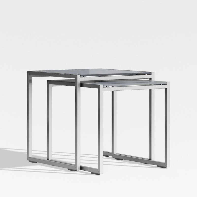 Dune Outdoor Nesting Tables with Charcoal Painted Glass Set of Two