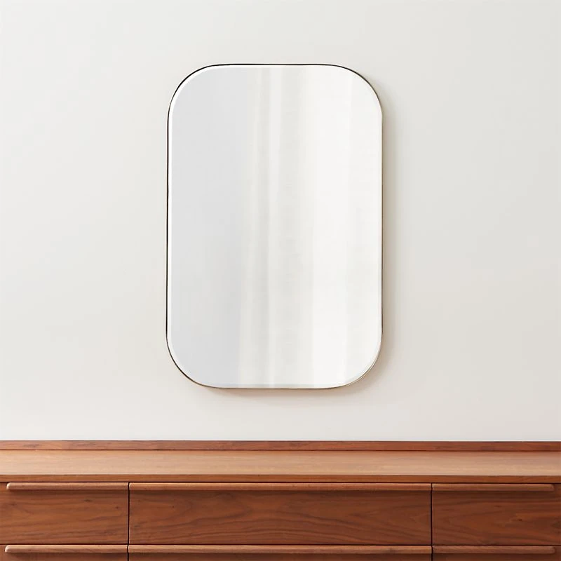 Edge Medium Brass Rounded Rectangle Wall Mirror 36"x24"