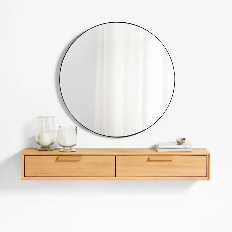 Elias Natural Wood Floating Shelf with Drawer