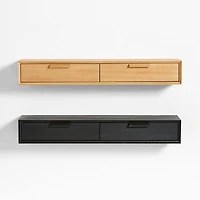 Elias Natural Wood Floating Shelf with Drawer