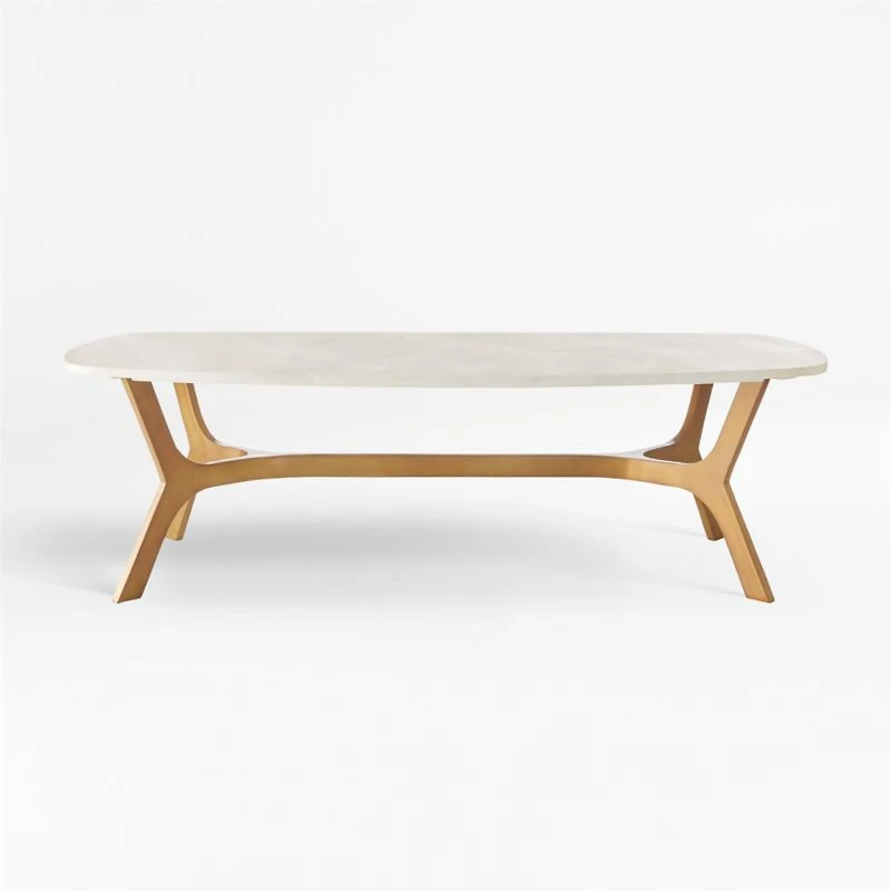 Elke White Marble and Brass Aluminum 58" Rectangular Coffee Table