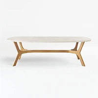 Elke White Marble and Brass Aluminum 58" Rectangular Coffee Table