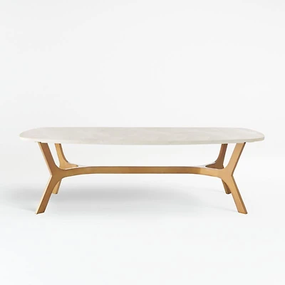 Elke White Marble and Brass Aluminum 58" Rectangular Coffee Table