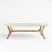 Elke White Marble and Brass Aluminum 58" Rectangular Coffee Table