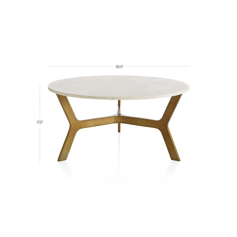 Elke White Marble and Brass Aluminum 35.5" Rectangular Coffee Table