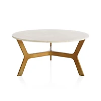 Elke White Marble and Brass Aluminum 35.5" Rectangular Coffee Table