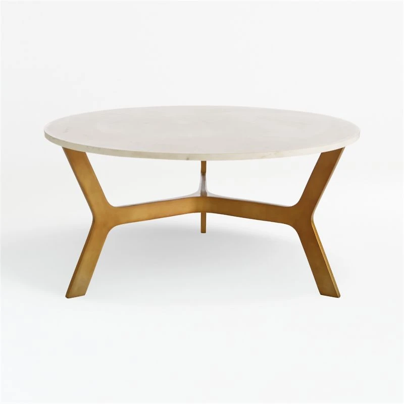 Elke White Marble and Brass Aluminum 35.5" Rectangular Coffee Table