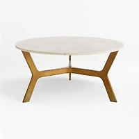 Elke White Marble and Brass Aluminum 35.5" Rectangular Coffee Table