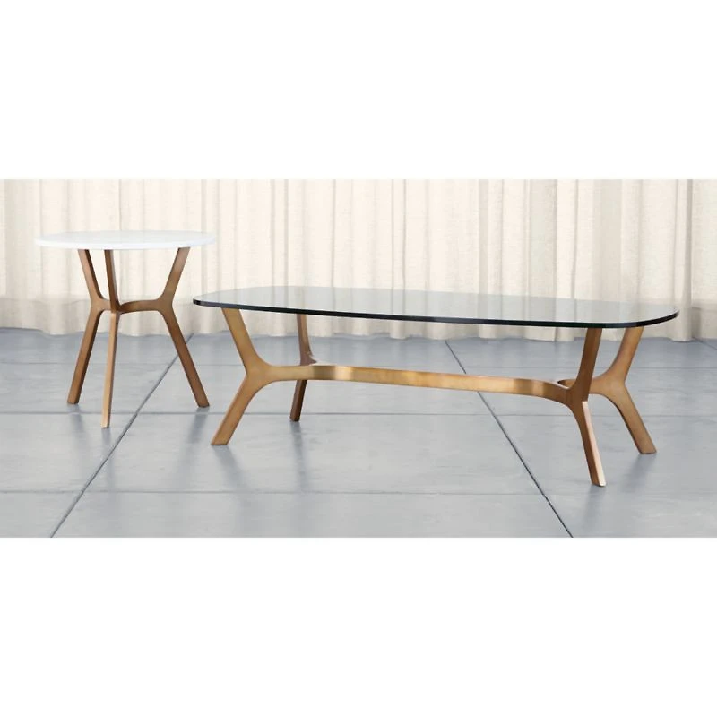 Elke Rectangular Glass Coffee Table with Brass Base