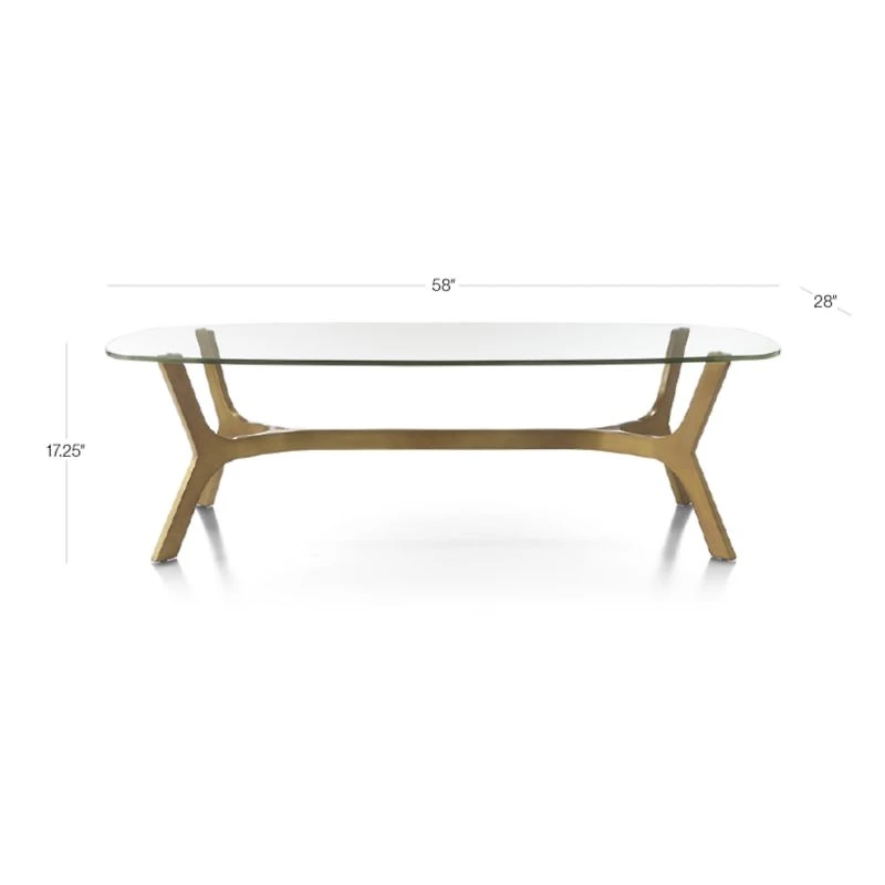 Elke Rectangular Glass Coffee Table with Brass Base
