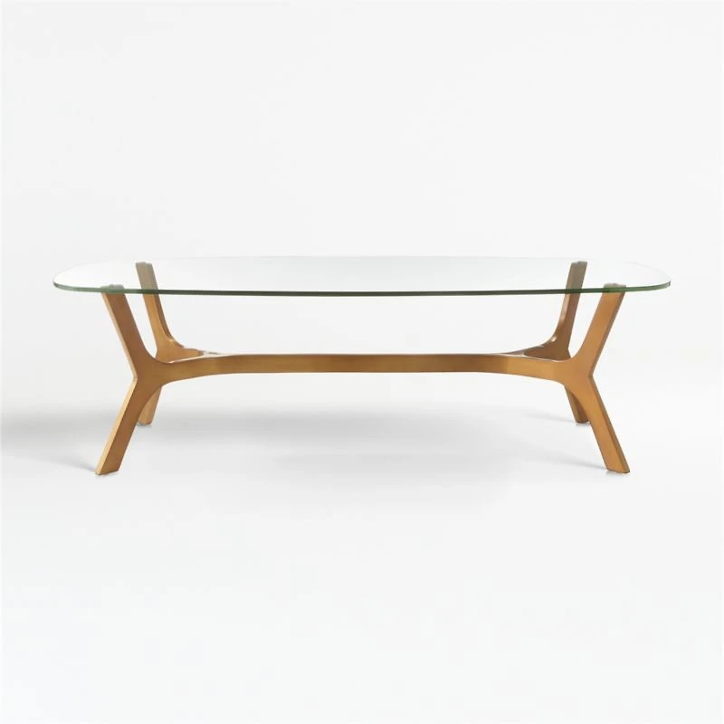 Elke Rectangular Glass Coffee Table with Brass Base