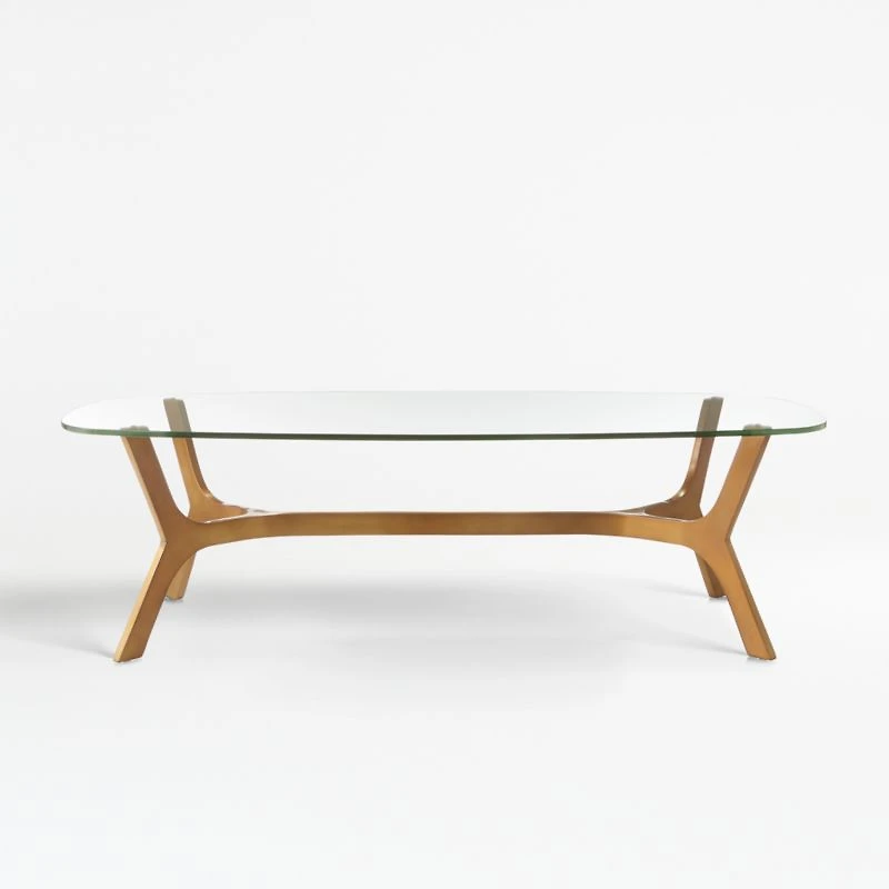 Elke Rectangular Glass Coffee Table with Brass Base