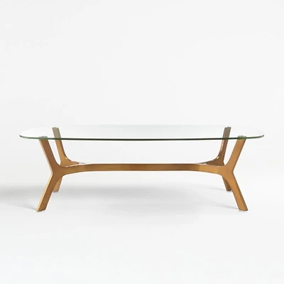 Elke Rectangular Glass Coffee Table with Brass Base