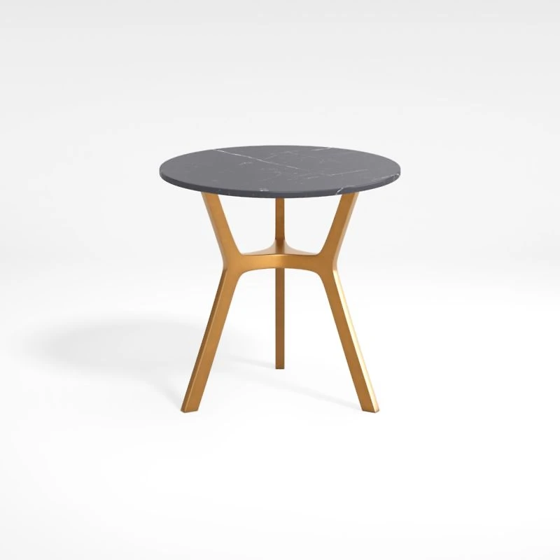 Elke Round Black Marble End Table with Brass Base