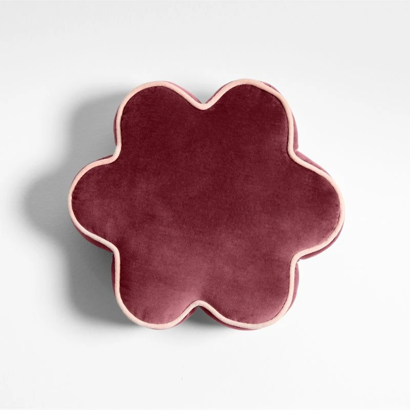 Ella Organic Cotton Velvet Elegant Pink Flower Throw Pillow