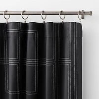 Embroidered Craftsman Midnight Navy/Crisp White Organic Cotton Sateen Window Curtain Panel 52"x84"