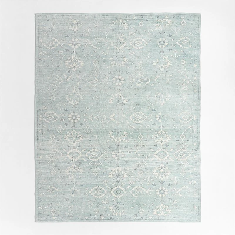 Hana Blue Floral Washable Area Rug 8'x10'