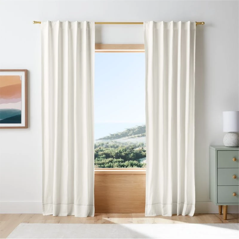 Pampas Ivory Embroidered Stitch Organic Cotton Blackout Curtain Panel 44"x63"