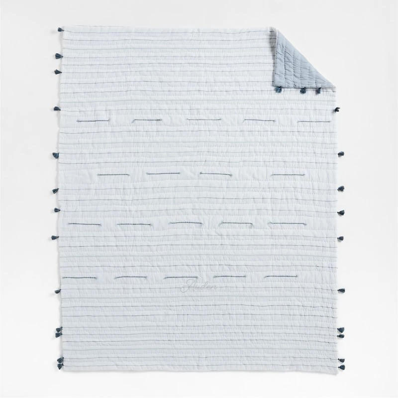 Mist Blue Embroidered Texture Stripe Voile Kids Twin Quilt