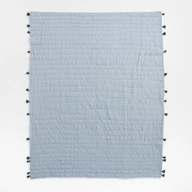 Mist Blue Embroidered Texture Stripe Voile Kids Twin Quilt