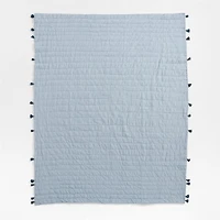 Mist Blue Embroidered Texture Stripe Voile Kids Twin Quilt