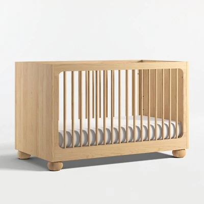 Emery Natural Oak Wood Convertible Baby Crib with Toddler Bed Rail